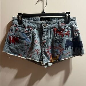 Light Blue Graffiti Denim Shorts - Women's